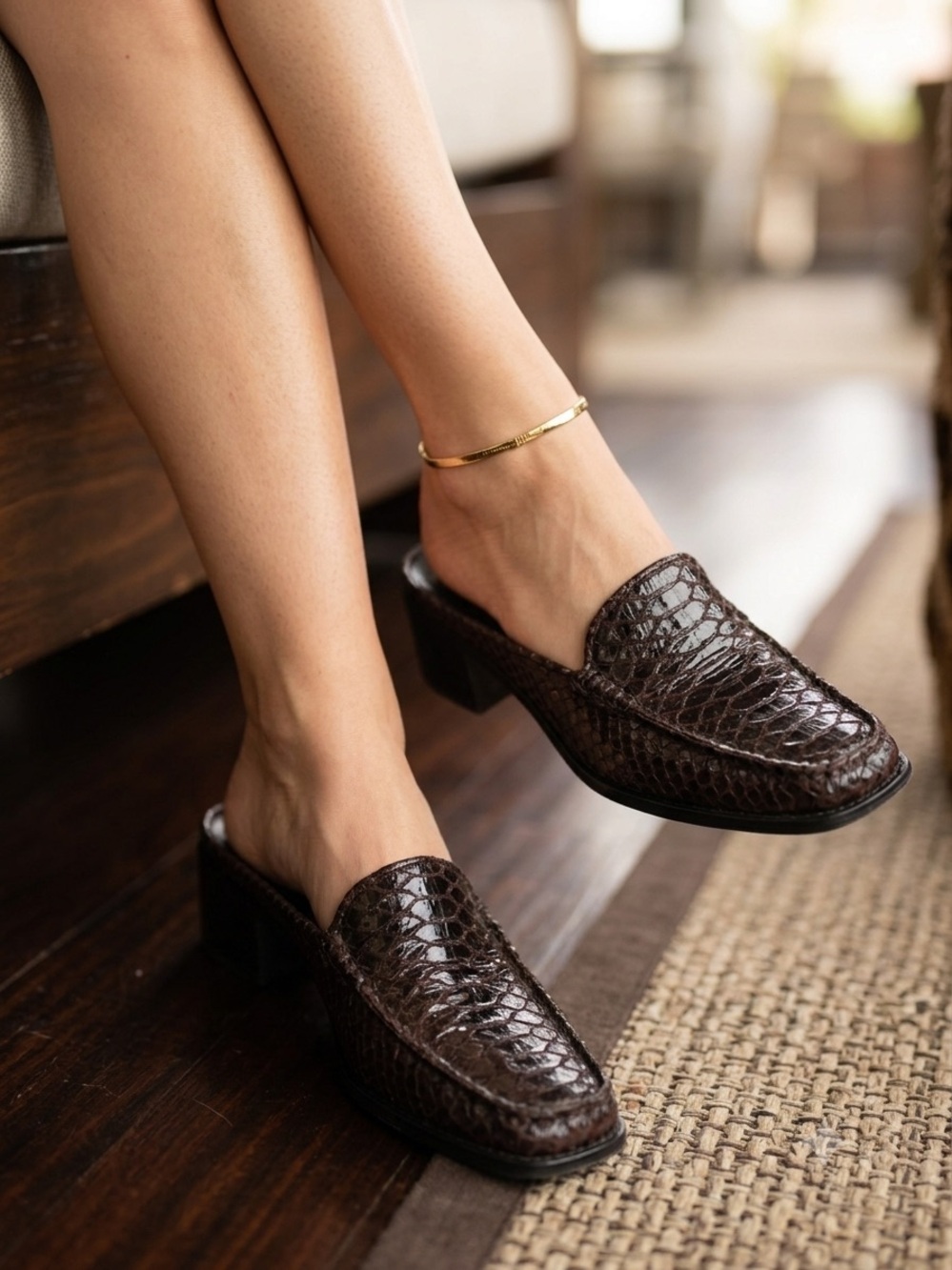 Stuart Weitzman women animal snake Embossed Loafers  Mile in Deep Brown